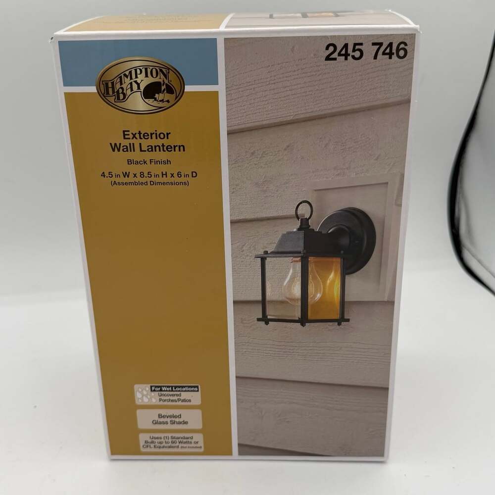 Hampton Bay Outdoor Wall Lantern Black Beveled Glass 245 746 Cast Aluminum NEW